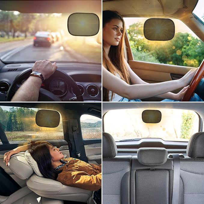 Car Window Shades, 2 Packs Mini Car Sun Shade for Front/Rear Window/Windshield, See Through Cling Window Blocker, Mesh Window Cover Screen Sun Glare 9.2"x6.9" Universal Fit - Image 6
