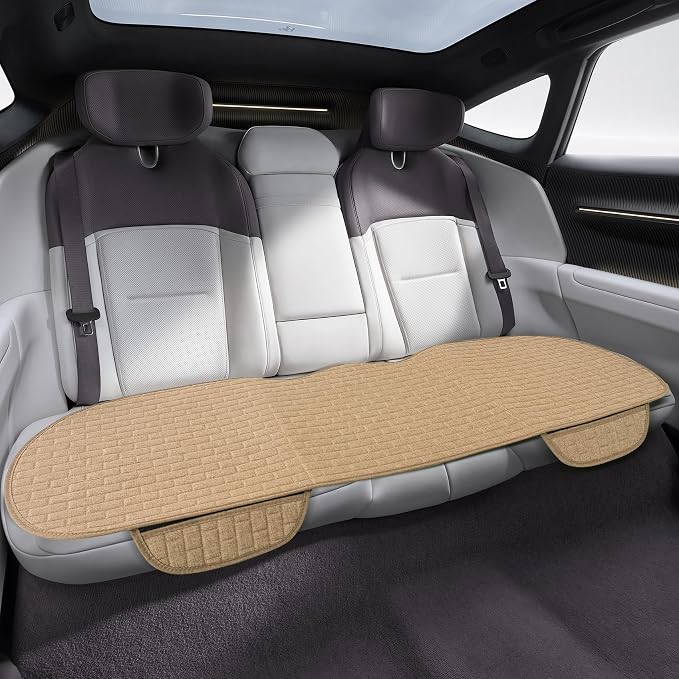 Linen Car Back Seat Cover, Car Seat Bottom Covers Protectors, Anti-Slip Automotive Long Rear Seat Protectors with Storage Pocket, Seats Back Protector for Most Vehicles (Rear Seat/Beige) by Unknown