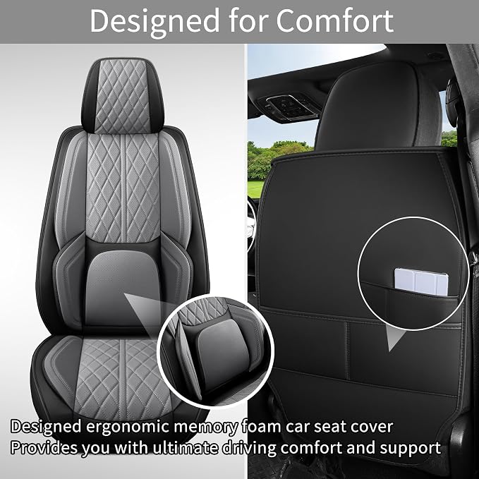 Car Seat Cover Custom Fit for Dodge Ram 1500 2500 3500 2002-2026 Faux Leather Seat Cover Set Compatible with Crew Quad Regular Cab Pickup Truck Cushions (Black & Grey, Front Seat) - Image 5