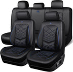 CAR PASS Luxury Nappa Leather Seat Covers Full Set, Water Resistant Faux Leather Seat Cover with Lumbar Support, Breathable Automotive Seat Covers Universal Fit for Sedan SUV Van Truck, Black Blue by CARPASS