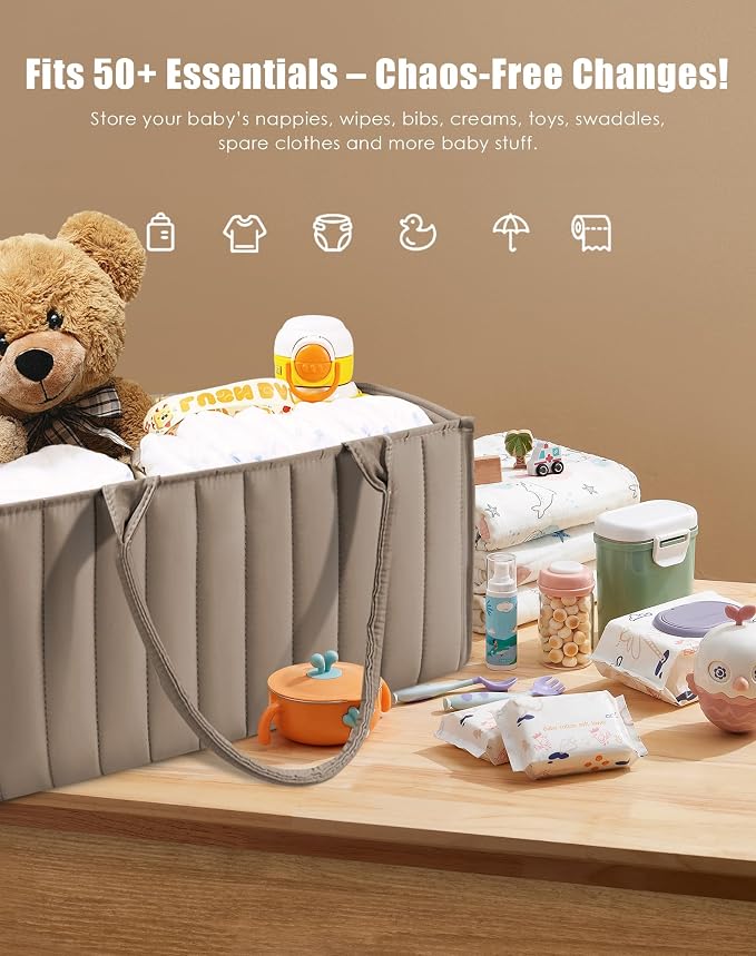 SWEET DOLPHIN 2-Pack Quilted Diaper Caddy Organizer – Premium Puffer Style Nursery Storage Bins – Water-Resistant & Wipeable Changing Table Organizer – Trendy Tote for Home & Car Travel - Mocha Brown - Image 3