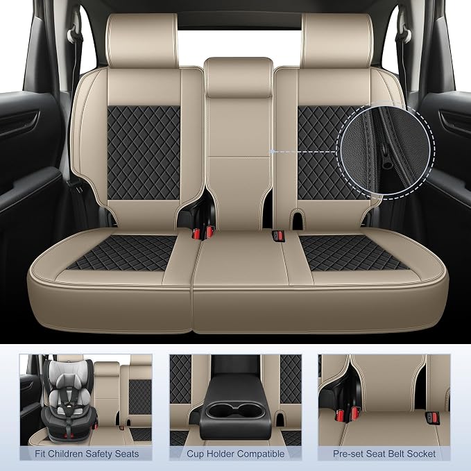 IKABEVEM Custom for Honda CR-V Car Seat Covers Full Set 2023 2024 2025 2026 LX;EX;EX-L;Sport;Touring;Special Edition & Hybrid Model Luxury Faux Leather Seat Protector Interior Accessories(Black&Beige) - Image 3