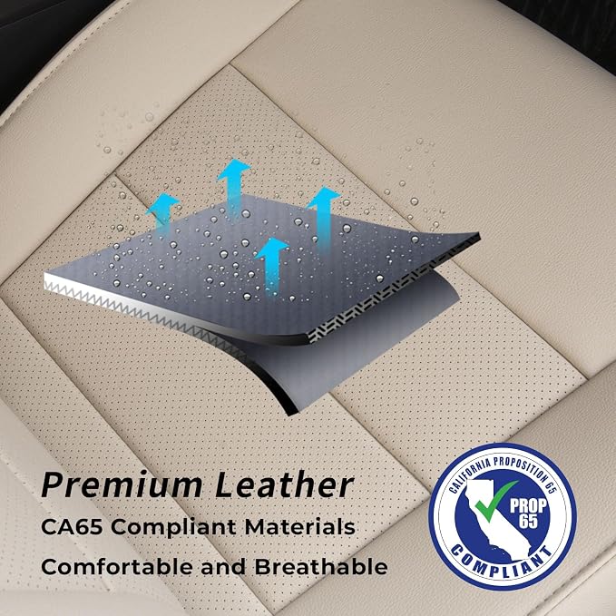 coverdream Full Set Leather Seat Covers for Toyota Corolla 2009-2013 Base,L,LE,XLE Sedan,Airbag Compatible,Waterproof Car Seat Protector,Fit Like A Glove(Beige) - Image 7