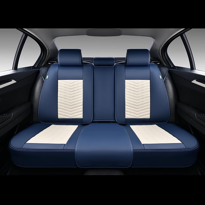 Seat Covers for Cars, Seat Covers Full Set 5 Seats, Waterproof Leather Car Seat Covers, Front and Rear Seat Covers, Universal Seat Protector Accessories for Most Vehicles-Blue&White - Image 4