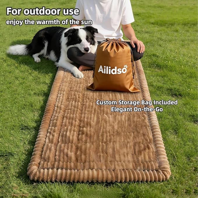 Soft Plush Dog Car Seat Cover & Sofa Protector, Non-Slip Mat (23.6''×70'') | Soft plush travel seat protector for backseat or sofa. Non-slip bottom, machine washable, includes storage bag (Brown) - Image 4