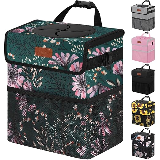 Vankor Car Trash Can with Lid Leak Proof Car Accessories for Women | 2.2 Gallon Cute Hanging Car Trash Bin for Men Car Truck Vehicle Sedan SUV Interior Automotive Garbage Cans, Navy Floral by Vankor