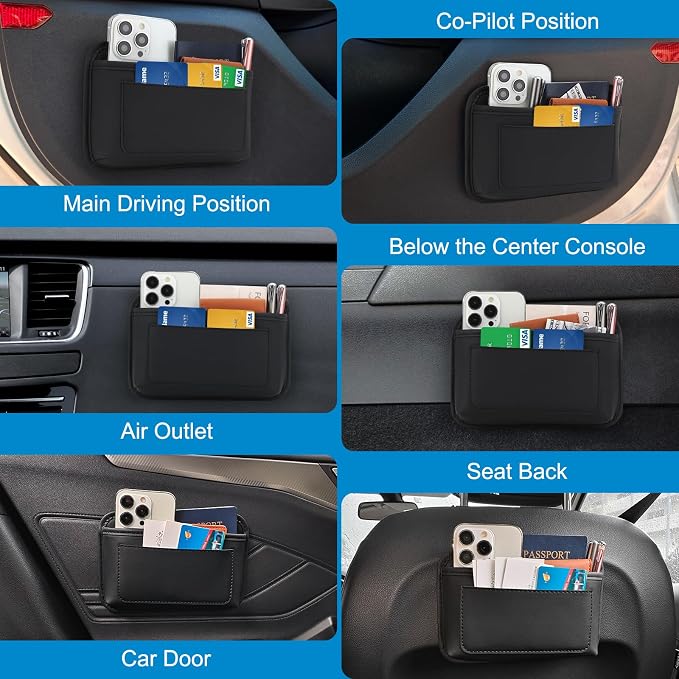 Accmor 2pcs Universal Car Side Pocket Organizer, PU Leather Car Pocket Pouch Cell Phone Sunglasses Holder Organizer Accessories for Car Seat, Door, Window, Console - Image 6