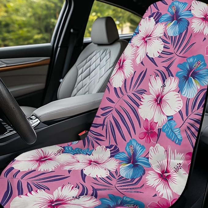 Tropical Hibiscus Car Seat Towel with Storage Bag Hibiscus Flowers Car Seat Cover for Front Seat Only Blanket Universal Non Slip Waterproof Sweat Protector Pink Car Interior Accessories - Image 3
