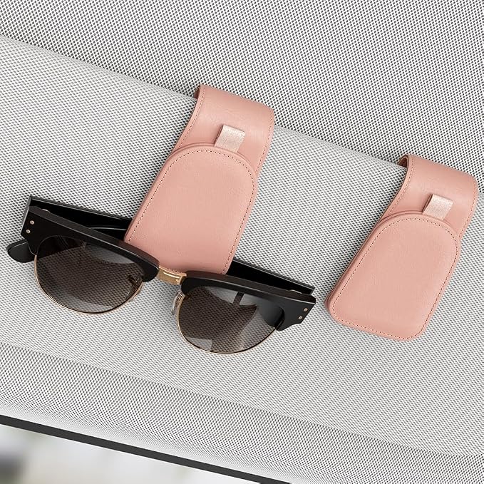 Sotfamily Magnetic Sunglass Holder for Car Visor, 2 Packs, Faux Leather | Strong Magnetism, for Most Car Visors, No Marks on Visor, Gift-Ready Packaging, Sunglass Organizer, Car Accessories for Men by Sotfamily