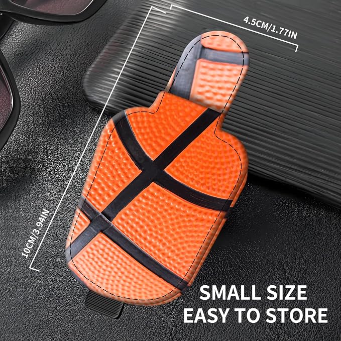 Leather Magnetic Sunglass Holder for Car Sun Visor, Cute Eyeglass Ticket Card Hanger Clip, Universal Auto Interior Accessories for SUV Pickup Truck Basketball Texture - Image 4