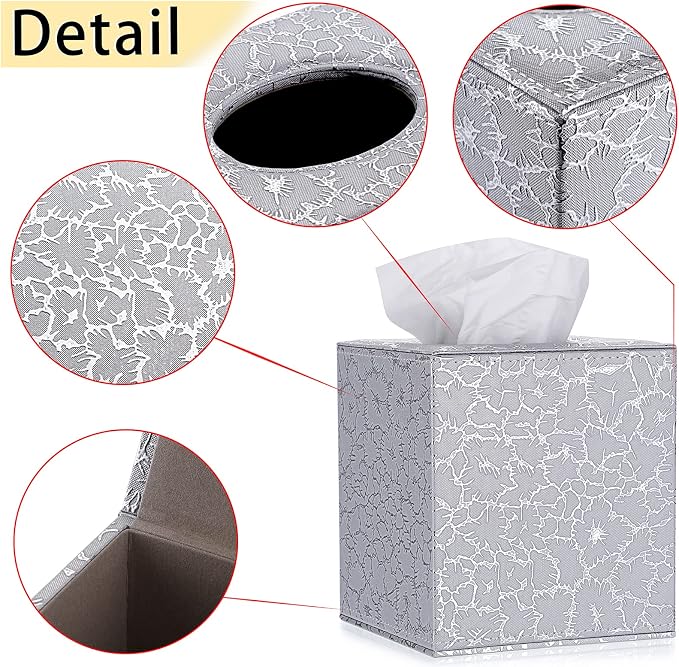 Sumnacon Square Tissue Box Cover with Magnetic Bottom,PU Tissue Box Holder | Stylish Cube Tissue Box Decorative Tissue Covers for Vanity Toilet Tank Dresser Night Stand Table Countertop Office Car - Image 4