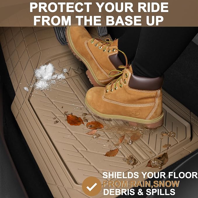 CAR PASS Heavy Rubber Car Floor Mats, Deep Waterproof Car Mats All Weather, Universal Trim-to Fit Automotive Floor Mats for Car SUV Truck Van, Durable Floor Liners All Beige - Image 8