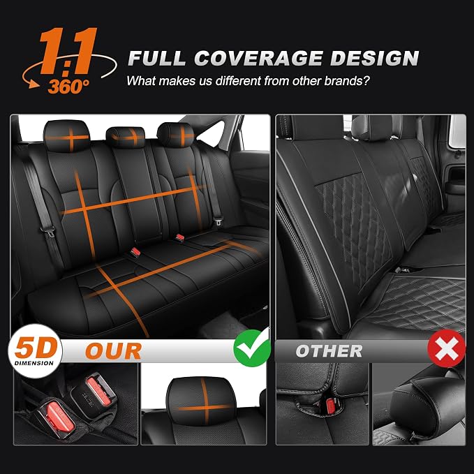 AOMSAZTO Custom Fit Seat Covers for Honda Accord 2023 2024 2025 2026 LX | Rear Row W/Solid Backrest Full Set Waterproof Airbag CompatibleFaux Leather Black - Image 7