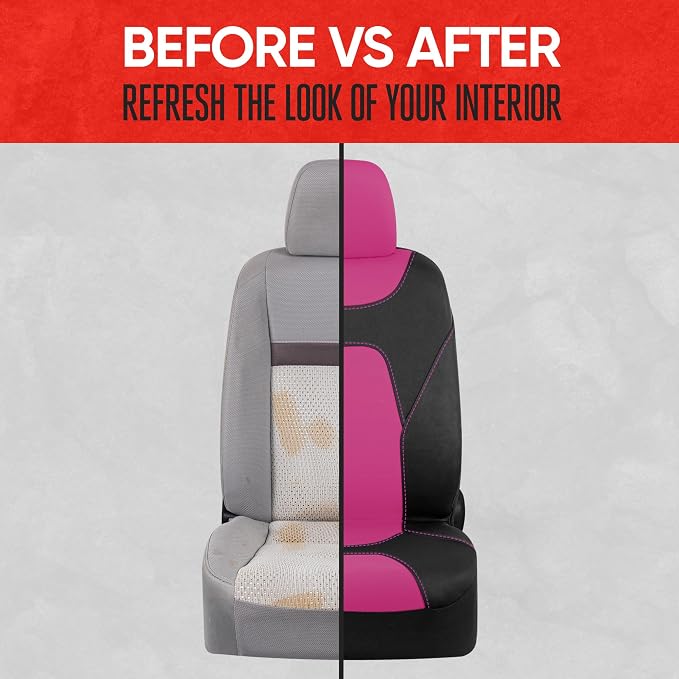 Motor Trend AquaShield Waterproof Pink Front Seat Covers, Black 60/40 Split Bench Rear Seat – Neoprene Front Car Seats Cover, SUV Seat Covers Protector - Interior Cover for Auto, Trucks, & Dog Owners - Image 4