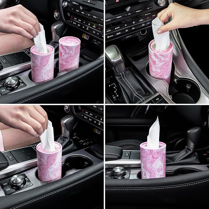 SINGARO Car Tissue Holder, 4 Pack Car Cup Holder Facial Tissues with Travel Tissue Bag, Quick and Convenient Flower Combination Car Tissue Box(4 Canisters/200 Tissues) Pink - Image 4