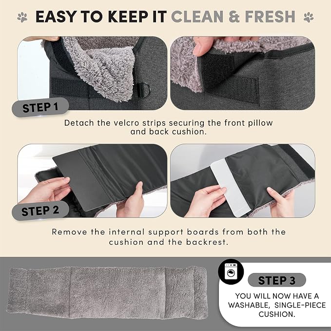 BurgeonNest Center Console Dog Car Seat for Small Pets to 11lbs, Grey | Anti-collapse armrest Console seat with washable fluffy cushion, pillow & tether for stable, cozy pet travel trips. - Image 4