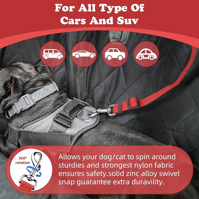 BWOGUE 2 Pack Dog Seat Belt for Car, Headrest Restraint Safety Strap, Red | 18-30 in Adjustable, Headrest Loop, 2 Pack for Dogs and Cats, Nylon Safety Strap, Use with Dog Harness, Zinc Alloy Snap - Image 5