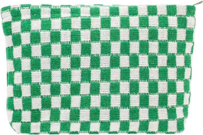 PAZIMIIK Checkered Makeup Bag for Purse, Small Flat Cosmetic Pouch,Green | Cute Zipper Makeup Organizer for Women, Travel Essentials, Toiletries, Makeup Brushes, Beauty Accessories&Bridesmaid Gifts by PAZIMIIK