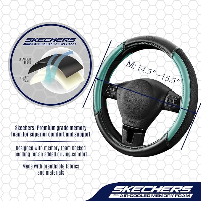 Skechers Air-Cooled Steering Wheel Cover,Air Cool Mesh Leather Car Steering Wheel Cover Universal Fit 14" 1/2-15" Car Wheel Protector for Men Women Fit Suvs,Vans,Sedans,Car,Trucks,Mint - Image 4