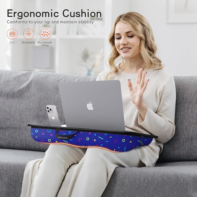 Lap Desk for Laptop with Cushion, Laptop Lap Desk, Cushion Detachable and Washable, fits up to 17 inch, with Tablet Slot and Stopper, MillHome (Geometric) - Image 4