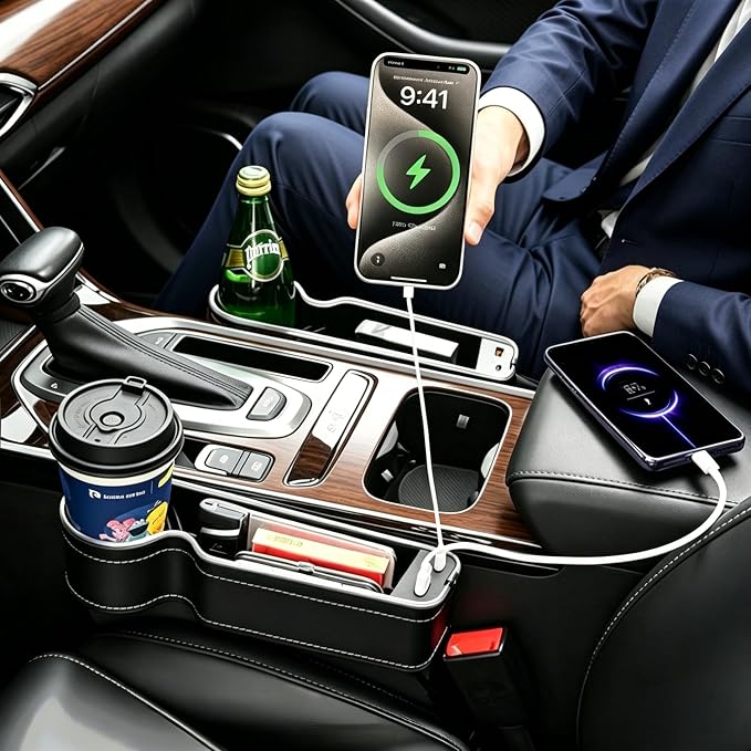 7 Colors LED Car Seat Gap Organizer with 56W Fast Charger 2 Pieces | Center Console Gap Filler with USB Type C Charging,Car Seat Organizer Cup Holder,Auto Interior Accessories with Ambient Light - Image 4