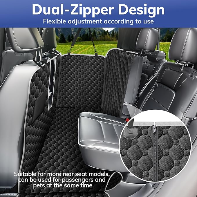 Mancro Waterproof Dog Back Seat Cover with Zipper Flap, Fit for F150/RAM | Visible Mesh Window,Split Seat Design，Great Gift，Storage Pockets，Effortless Cleaning, Designed for full-size trucks, Comfort - Image 2