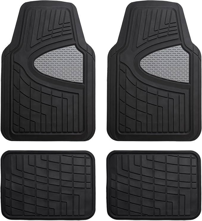 FH Group Automotive Floor Mats - Heavy-Duty Rubber Floor Mats for Cars, Universal Fit Full Set, Climaproof Floor Mats, Trimmable Floor Mats for Most Sedan, SUV, Truck Floor Mats Gray Black by FHGroup