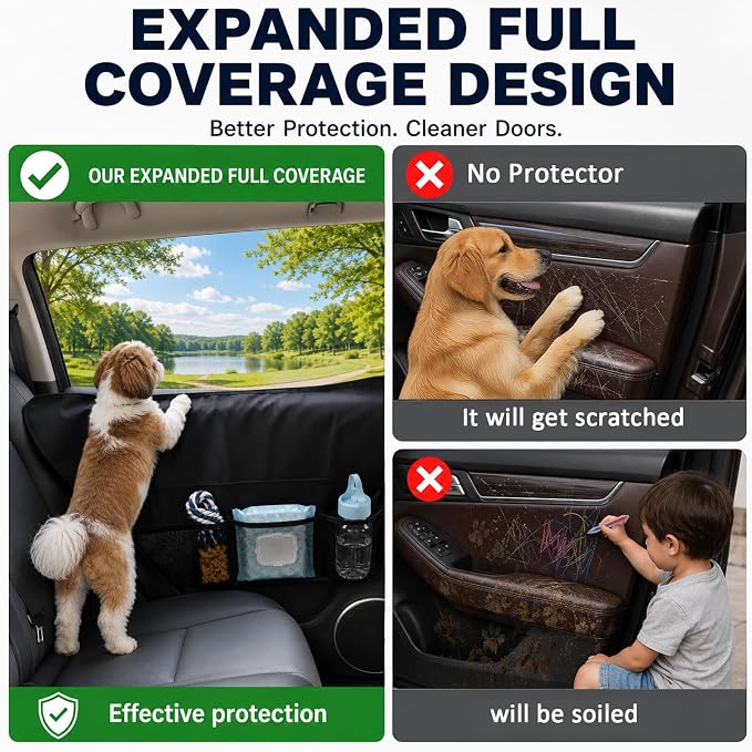 Dog Car Door Protector 2Pack Waterproof Anti Scratch SUV Truck Paw Guard | 600D Oxford,10 Heavy Duty Velcro & Reinforced PP Anchors,Window Safe Install,Storage Pocket,Mud Drool Claw Proof Washable - Image 5