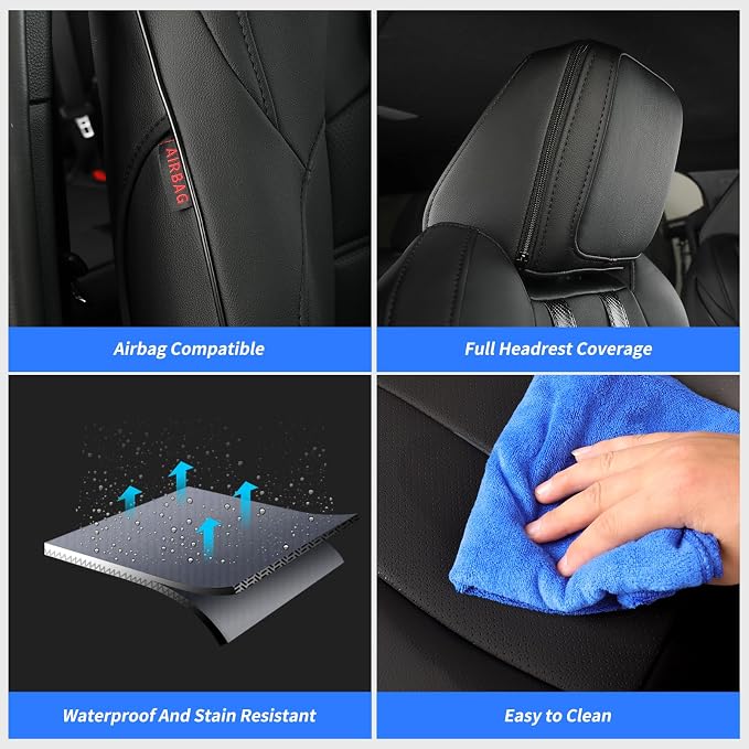 2024 2025 2026 Tacoma Seat Covers Full Set for Toyota Tacoma 4th Gen Double/Crew Cab SR,SR5,TRD Sport,TRD Off-Road,Limited,Luxury Waterproof Leather Car Seat Protector(Black&Carbon Fiber) - Image 6