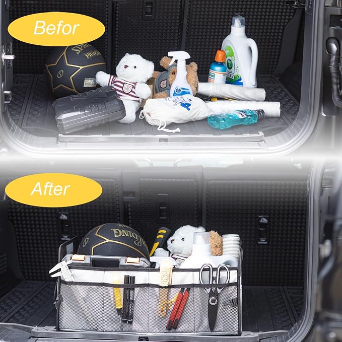 JiatuA Car Trunk Organizer, Collapsible Car Organizers and Storage Grey | Sturdy, Large Capacity, Clean Decor, Multi Compartment Container Box, Adjustable Car Accessories for SUV Sedan Truck - Image 6