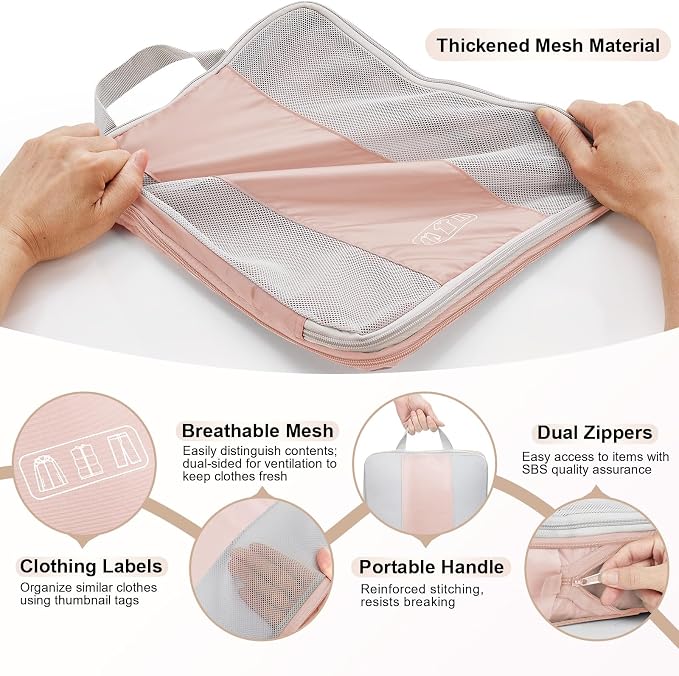 10 Set Compression Packing Cubes for Travel Gifts Mom Women,OlarHike Luggage Clothes Garment Bags for Travelers,Airplane/Cruise/Car Travel Essentials,Compressible Expandable Saver Space Bags(Beige) - Image 7