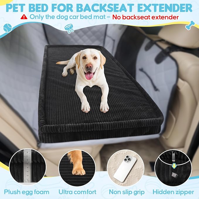 Loiion Dog Car Bed, Non-Slip Backseat Extender Pet Mat 56"x28.7"x2" | Removable, Washable Dog Bed With Waterproof Liner Protects Car Seats, Anti-Slip Travel Bed For Dogs - Image 2