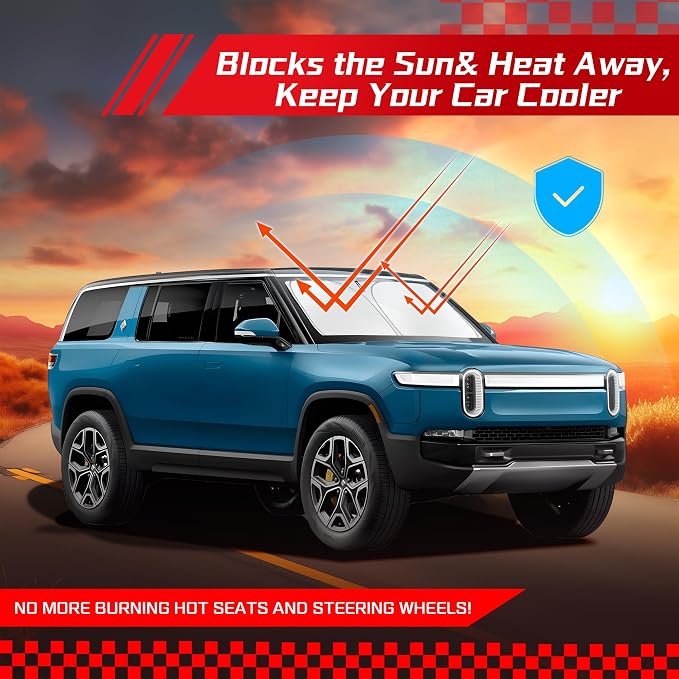 ARISMOTOR Windshield Sun Shade for Rivian R1S R1T 2022-2025 2026 | Custom Fit, Foldable, Front Window Sunshade Sun Visor Protector, Block UV Rays, Keep Car Cooler - Image 7