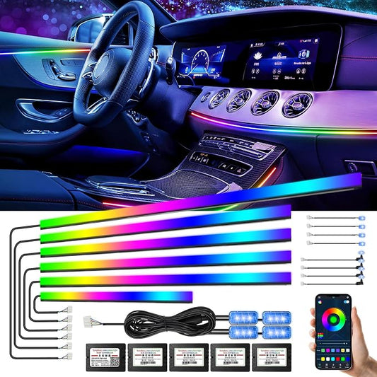 Acrylic Interior Car LED Strip Light, Car Neon Light with APP Control,16 Million Dreamcolor Sound Activated Car Accessories Car Ambient Light Kit with RGB 18 in 1 and 213 Modes 175 inches 593 LED by AMKI