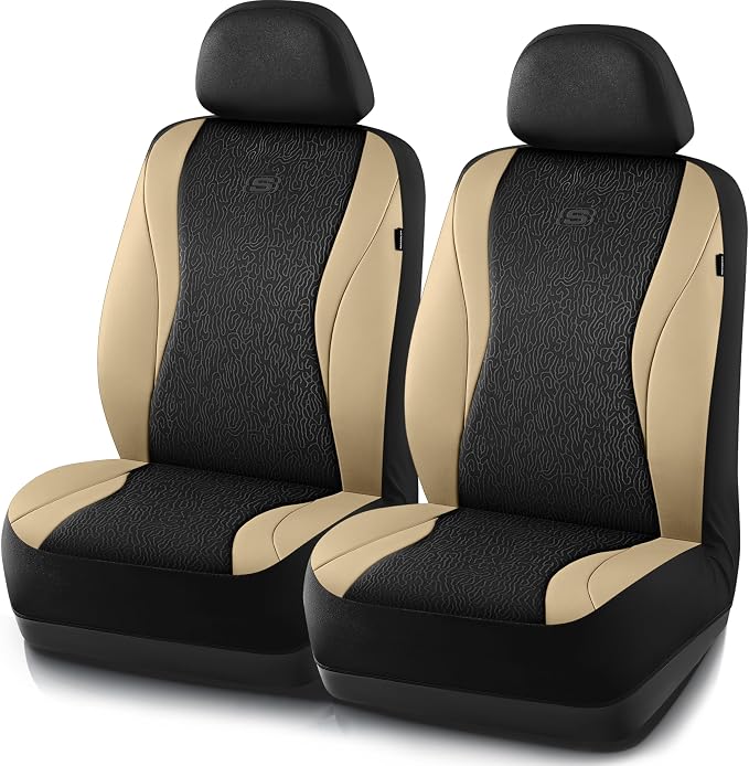 Skechers Car Seat Covers,Leather Seat Covers with GOGA Mat Technology,Waterproof Car Seat Covers Front Seats,Airbag Compatible,Comfort Universal Fit for Most Cars,Vans,Trucks,SUVs,Beige by Unknown