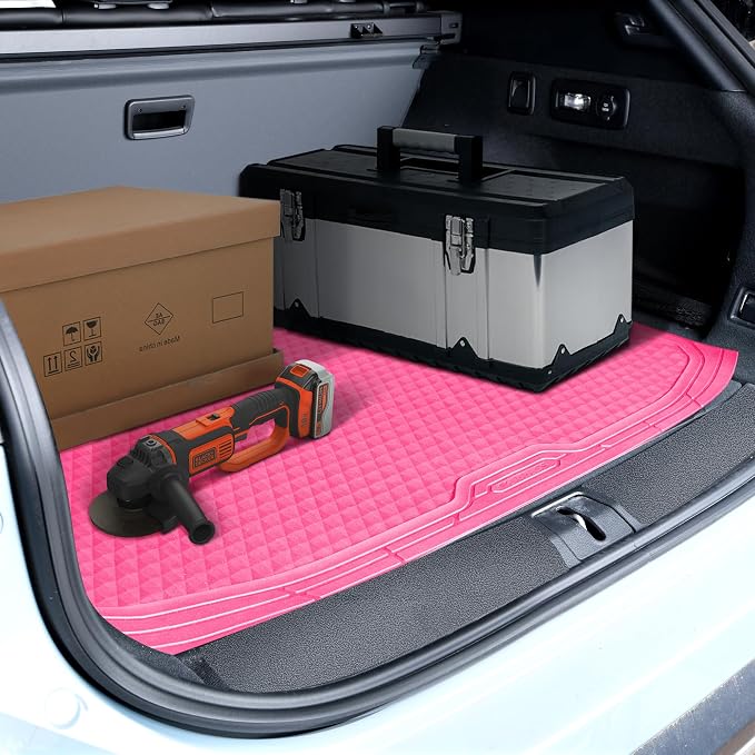 CAR PASS Heavy Duty Rubber Hot Pink Car Floor Mats & Cargo Liners, Deep Dish All-Weather Trunk Mats Durable Anti-Slip 3D Rhombus Waterproof Trim to Fit Liner Universal Fit Auto,Sedan,SUV,Truck, Pink - Image 6