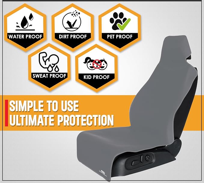Gear Gray Premium Universal Fit Waterproof Stain Resistant Grey Car Seat Cover Neoprene Non-Slip Bucket Seat Dog Sweat Proof Protector Save Your Leather Cloth Seats Van Truck Auto SUV Sedan - Image 5