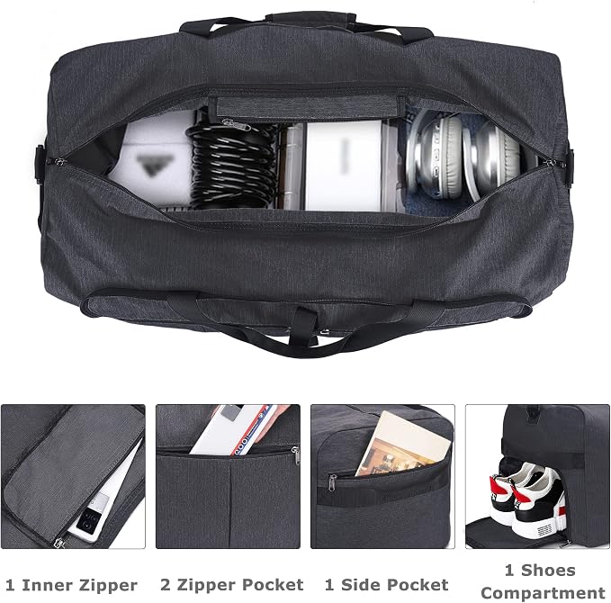 120L Foldable Collapsible Waterproof Travel Duffel Bag for Men and Women | with Shoe Compartment, Black, 34" Duffle for Weekender Gym Sport, Tear Resistant - Image 3