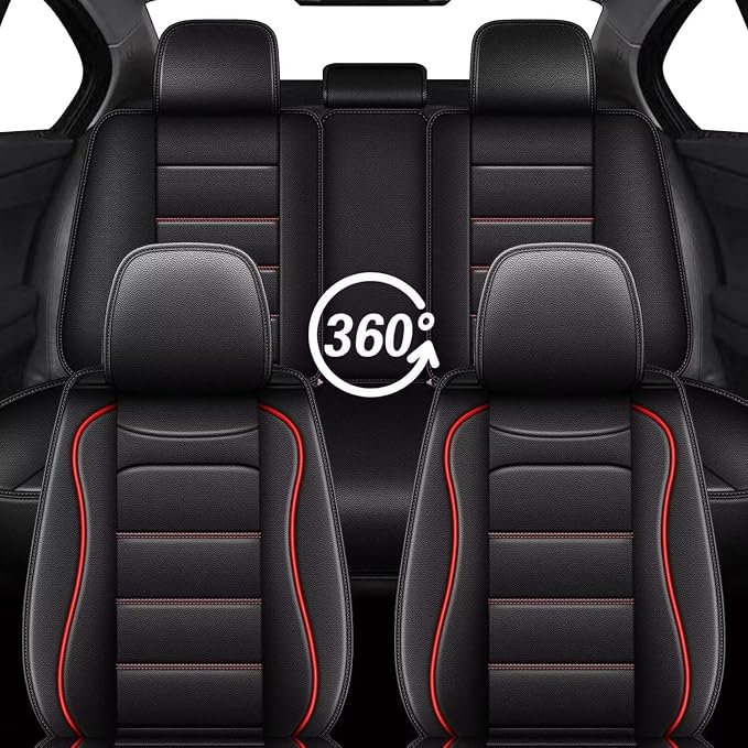 IKABEVEM Car Seat Covers Full Set Fit for Infiniti QX30 2017-2019: 5 Seats Auto Interior Accessories, Faux Leather Waterproof Seat Cushions Vehical Cover (Black&Redline) - Image 7