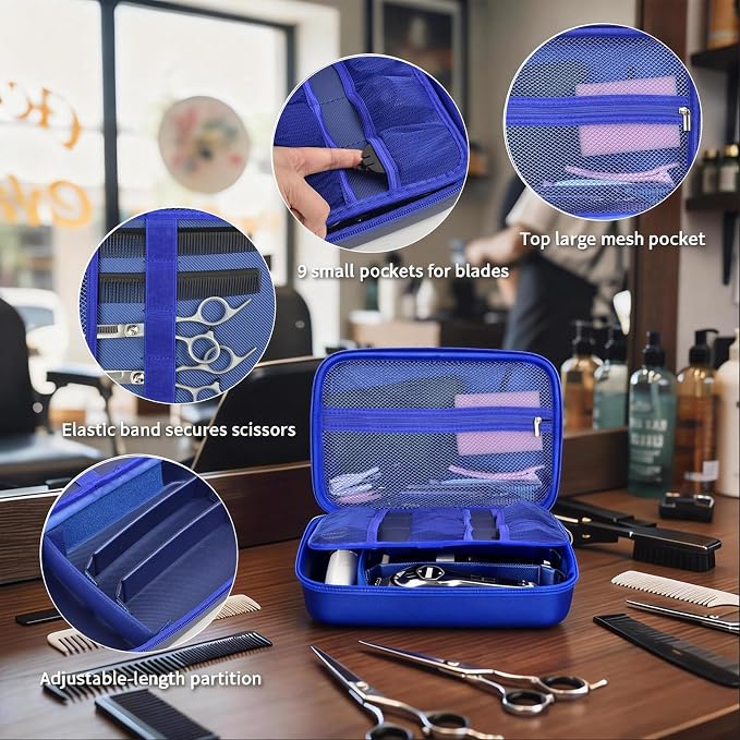 Barber Case for Hair Clippers, for Wahl, for Ufree and for Andis, Case Only | Trimmer Tools Storage Organizer, Easy-Clean PU Interior, for Barbers/Stylists/Pet Groomers, Travel/Home/Salon Use, Blue - Image 6