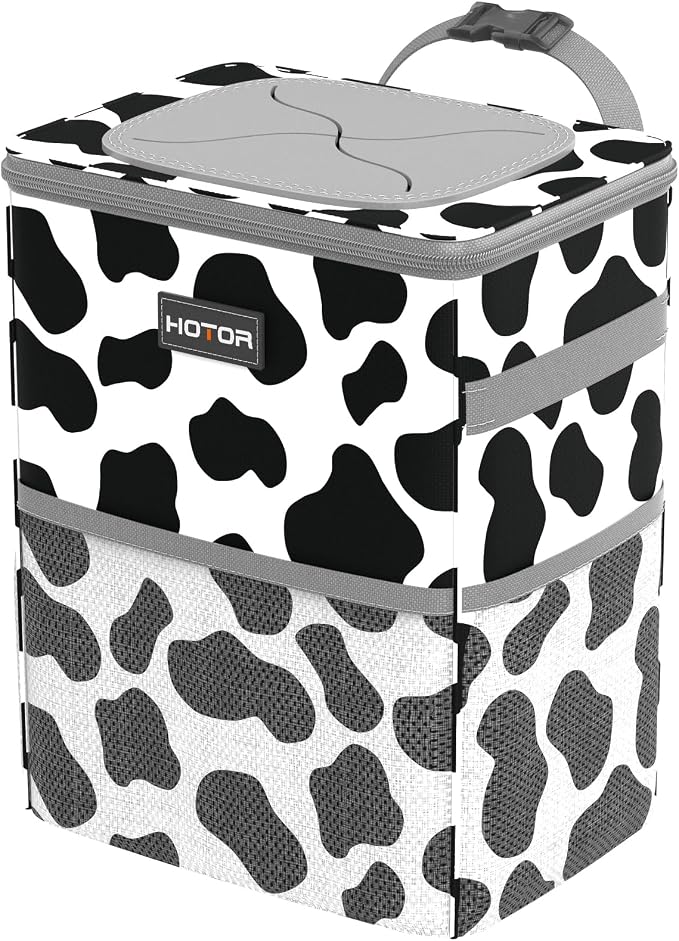 HOTOR Car Trash Can, Compact Waterproof Organizer, Leak-Proof Bin, 2-Gallon | Cow, Multifunctional Car Accessory with Adjustable Straps & Magnetic Snaps for Interior Car Storage by HOTOR