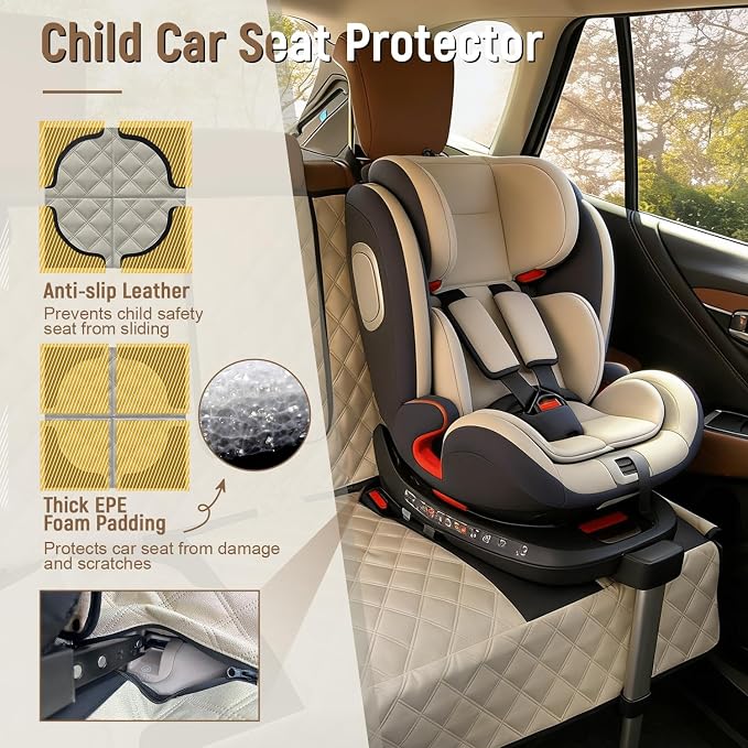 Pet Bench Seat Covers for Mid-Size Sedans and SUVs, Heavy Duty Nonslip Car Seat Protector for Child Car Seat, Waterproof Back Seat Covers for Dogs and Kids, Armrest & Seatbelt Access(Beige) - Image 2