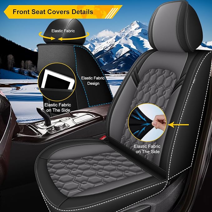 Car Seat Covers for Mazda 6 2010-2021 Full Set Faux Leather | Waterproof Breathable Scratch Resistant 360° Wrap Airbag Compatible Easy Clean (5 Seats,Black & Grey) - Image 4