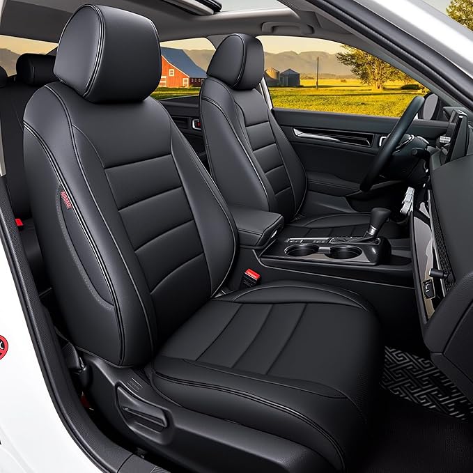 HKZ Custom Fit Civic Seat Cover Full Set for Honda Civic 4 Door (Hatchback Sport 2022-2026)&(Hatchback LX 2022-2024) 5-Seats Full Set,Leather Seat Protector(Black) by HKZ