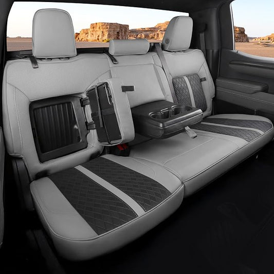 RIDEPOSH Custom Fit Seat Covers for Silverado/Sierra 1500 2019-2026 CrewCab | Fits 2500/3500HD 2020-2026, with Rear Armrest/Seatback Storage, Faux leather, Protective, Scratch-resistant, Easy-clean by RIDEPOSH