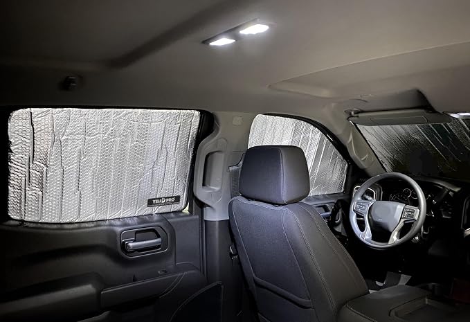 Front Side Sunshade (2PCS) for 2019-2026 Chevrolet Silverado 1500, 4Dr | Pickup - Double Cab, Crew Cab | UV Reflector Sun Protector Privacy Multi-Layer Insulated Blockout Accessories [Made in USA] - Image 6