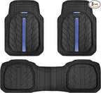 CAR PASS Tire Tread DeepDish Rubber Floor Mats for car Heavy Duty car mats All Weather, Universal XL~M Trim to Fit for Truck SUV Vehicle Automotive, Waterproof car mats 3 Piece(Blue Black) by CARPASS