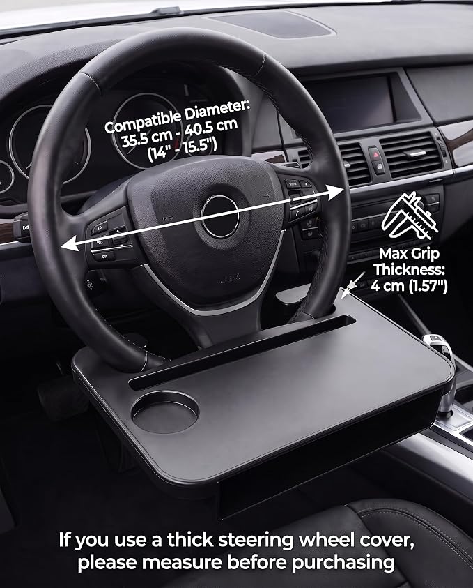 2-in-1 Steering Wheel Tray & Seat Gap Organizer | Portable Steering Wheel Desk with Cup Holder & Pad Slot, Car Food Desk for Laptop, Working, Eating, Multipurpose Accessories - Image 4