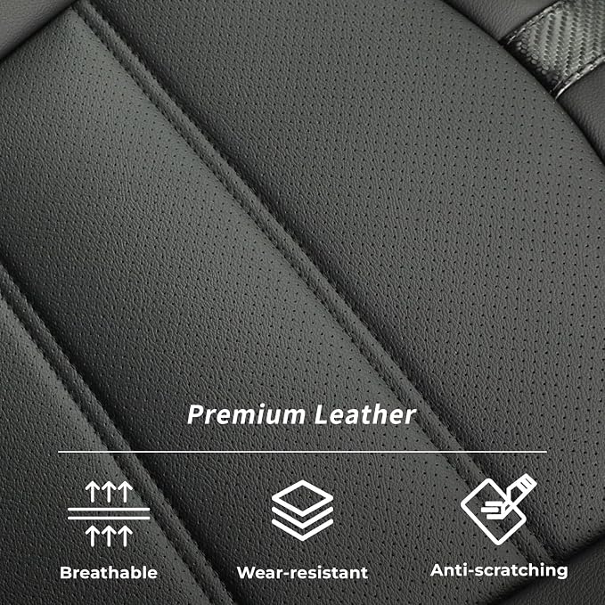 Silverado Seat Covers for 2014-2018 Silverado/Sierra 1500/HD 2500/3500 RegularCab(2-Door),3 Seats,Fully Covered,Waterproof Truck Leather Seat Protector(Full Set,Black & Carbon Fiber) - Image 7
