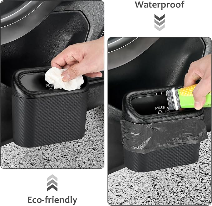Accmor Car Trash Can with Lid, Mini Vehicle Trash Bin Portable Car Dustbin Garbage Organizer Holder with One Roll Trash Bag, Small Hanging Leakproof Auto Storage Bag Container (Carbon Fiber) - Image 6